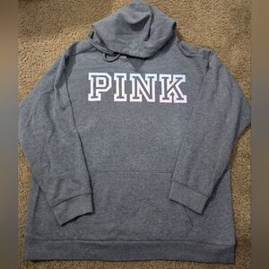 PINK Victoria's Secret Gray Hoodie with Multicolor Logo